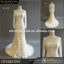 MOQ1 шт Китай сшитое с длинным рукавом круглый вырез свадебное платье,русалка свадебное платье 2016